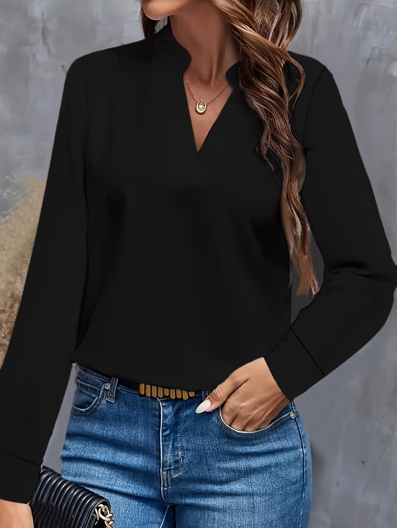 Chic Long-Sleeve V-Neck Blouse