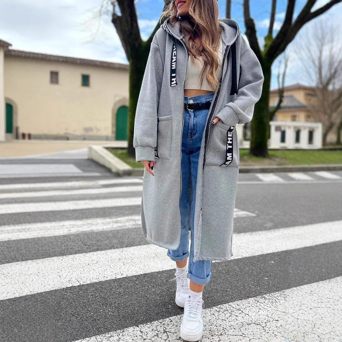 Elegant Long Hooded Sweatershirt