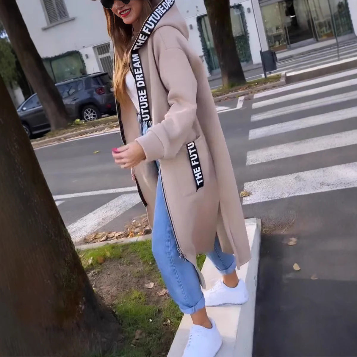 Elegant Long Hooded Sweatershirt