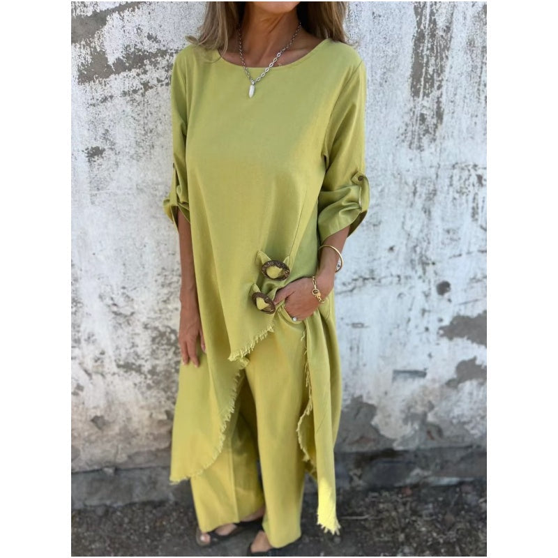 Elegant Cotton And Linen Two Piece Dress