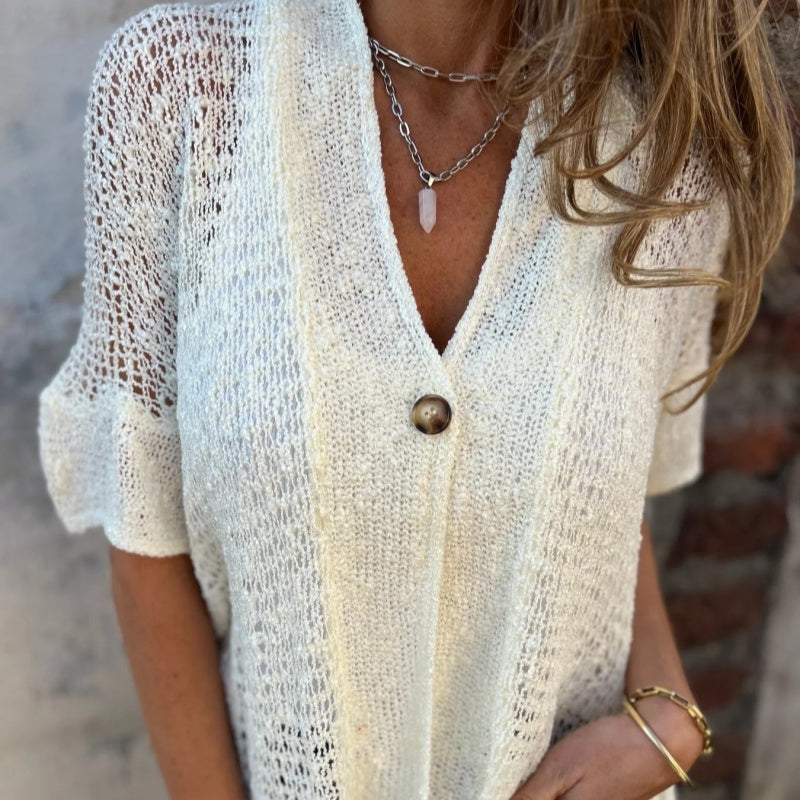 Casual Women’s Solid Knitted Top with Button