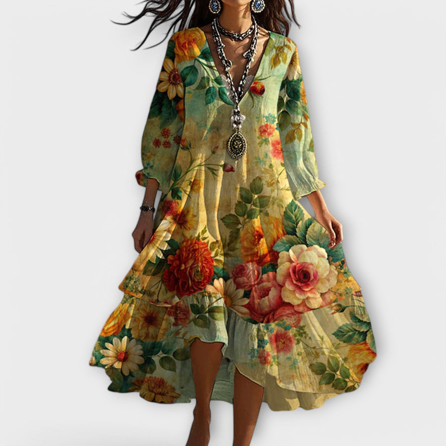 Feminine Floral Midi Dress – Drapey, Season-Ready Favorite for Brunch Dates and Wedding Guest Looks