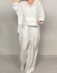 Cotton Linen Short Sleeve Two Piece Set