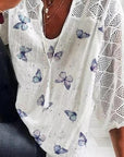 Ladies Butterfly Print V-neck Blouse
