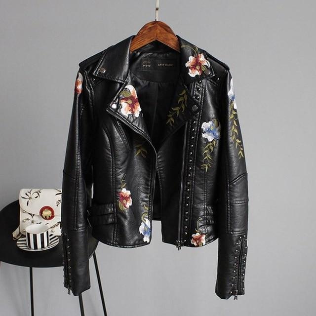 Stylish Embroidered Leather Jacket