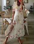 Boho Vintage V-Neck Printed Dress