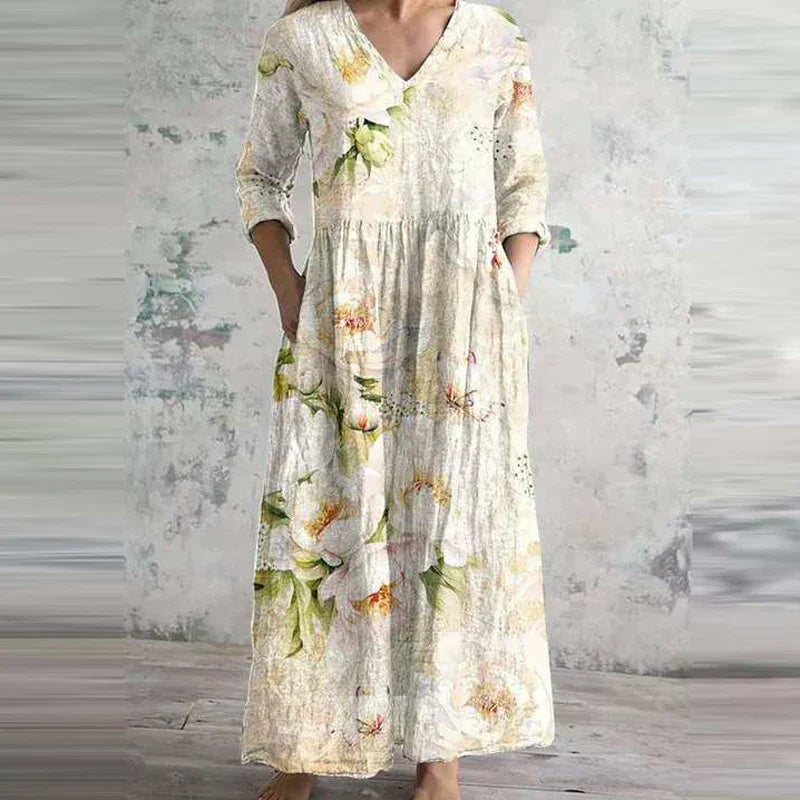 Chic Boho Floral Print Midi Dress