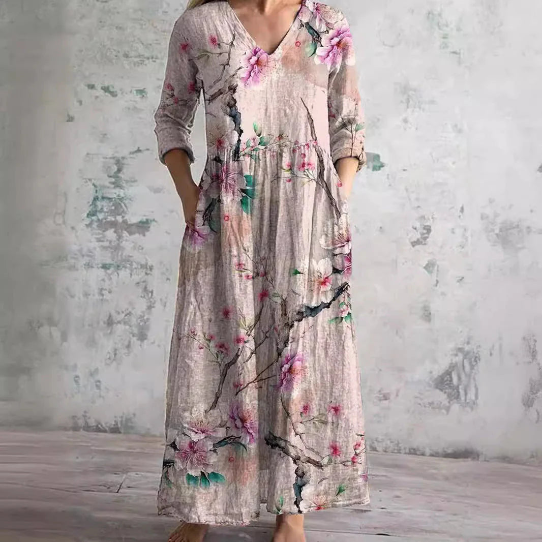 Chic Boho Floral Print Midi Dress