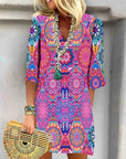 Geometric Print 3/4 Sleeve Dress