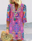 Geometric Print 3/4 Sleeve Dress