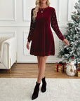 Beaded Long Sleeve Round Neck Dress
