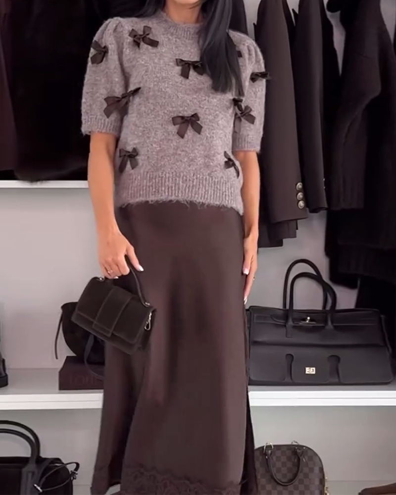 Bow-Decorated Crew-Neck Sweater