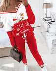 Casual V-Neck Christmas Print Set