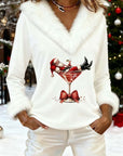 Plush Christmas Print Long Sleeve Top