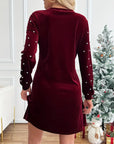 Beaded Long Sleeve Round Neck Dress
