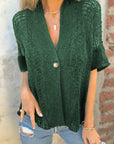Casual Women’s Solid Knitted Top with Button