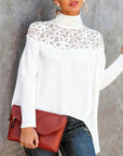 Turtleneck Lace Sheer Knit Top