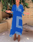 Lapel rectangular printed casual dress
