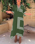Lapel rectangular printed casual dress