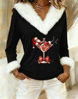 Plush Christmas Print Long Sleeve Top