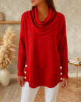 Draped Collar Button-Down Sweater