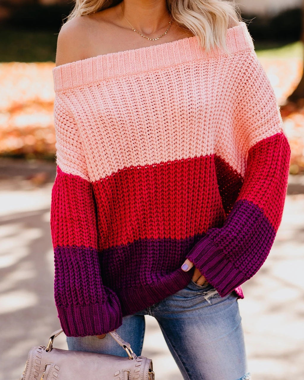 Women&#39;s Off Shoulder Casual Long Sleeve Sweater