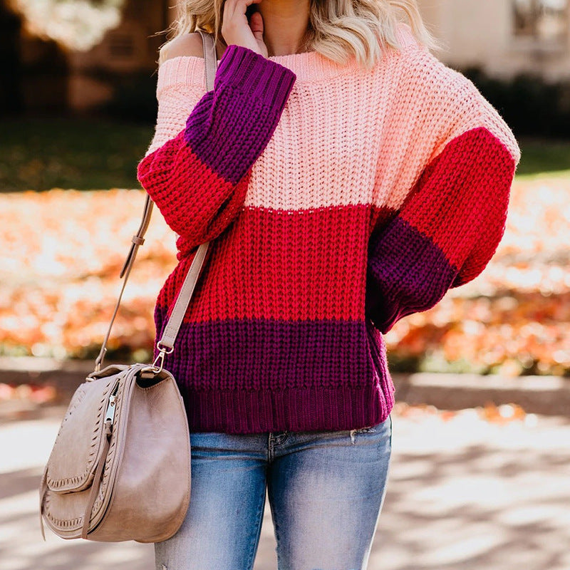 Women&#39;s Off Shoulder Casual Long Sleeve Sweater