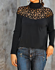 Turtleneck Lace Sheer Knit Top