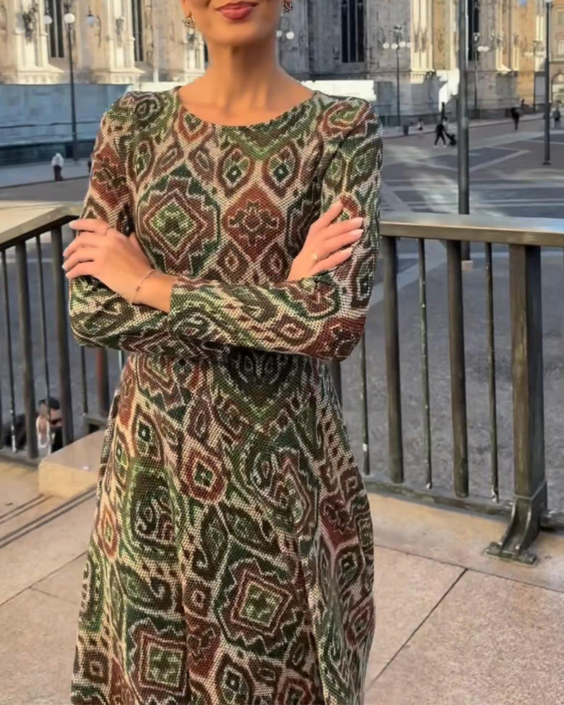 Fashionable Retro Printed Slit Dress