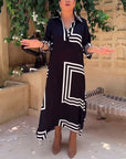Lapel rectangular printed casual dress