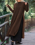 Casual Warm Side Slit Long Dress