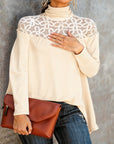 Turtleneck Lace Sheer Knit Top