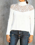 Turtleneck Lace Sheer Knit Top