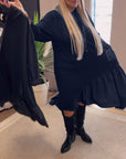 Long sleeve panel loose hooded dress