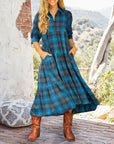 Lapel Plaid Half-Sleeved Dress
