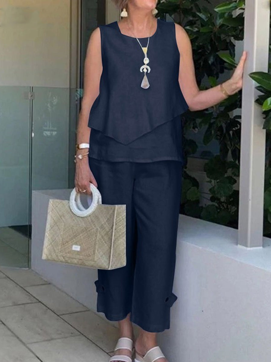 Sleeveless Top Casual Pants Two Piece-Set