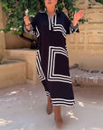 Lapel rectangular printed casual dress