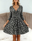 Knotted V-Neck Leopard Print Fashion Dress