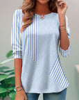 Three-Quarter Sleeve Striped T-Shirt