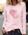 Long Sleeve Heart Round Neck Top