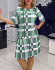 Round Neck Plaid Dress