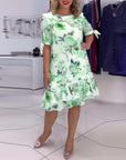 Floral print round neck elegant dress