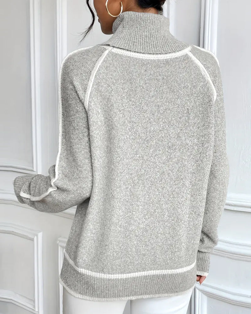 Turtleneck Fashionable Contrast Sweater