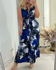 Floral print sleeveless pleated elegant dress