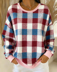 Round Neck Plaid Sweatshirt