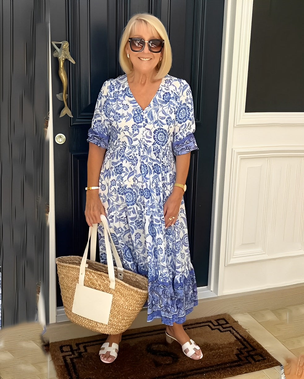 Deep V Half Sleeve Boho Tunic Dress