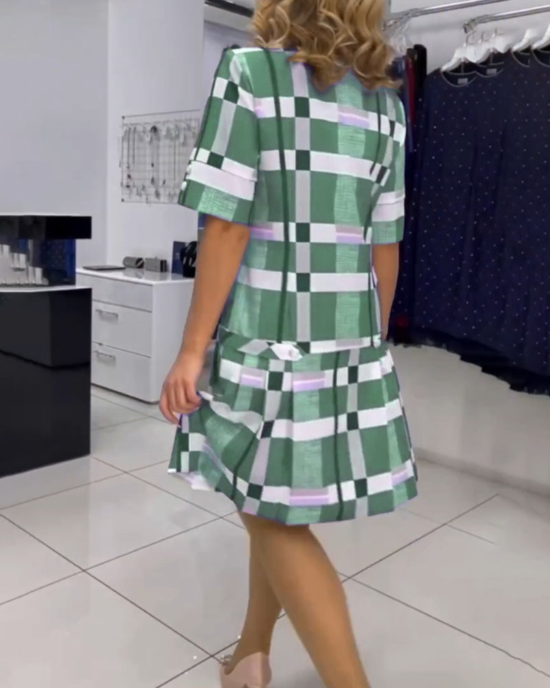 Round Neck Plaid Dress