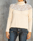 Turtleneck Lace Sheer Knit Top