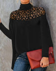 Turtleneck Lace Sheer Knit Top
