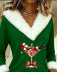 Plush Christmas Print Long Sleeve Top